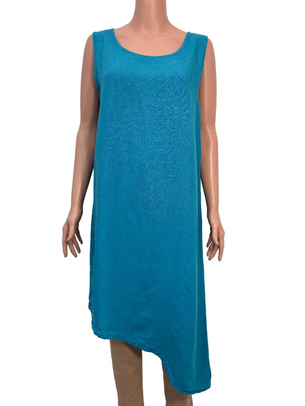 Bryn Walker 100% Linen Aquatic Blue Women’s Small Asymmetrical Hem Tunic Dress